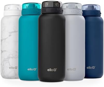 Black 32 oz stainless steel water bottle with straw