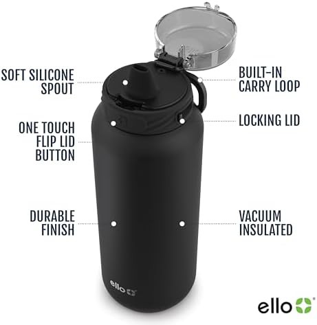 Black 32 oz stainless steel water bottle with straw — photo 3