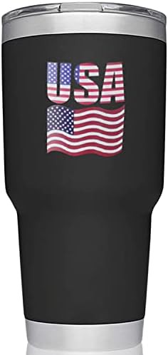 Black 30 oz tumbler with USA flag logo