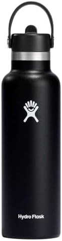Black standard mouth flex straw bottle 21 oz
