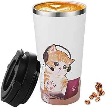 Ceramic coated insulated coffee mug with handle