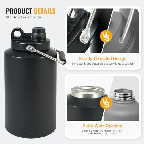 Black vacuum insulated gallon jug with handle — photo 4