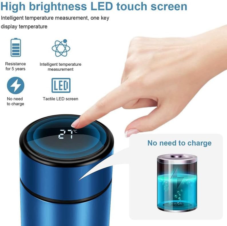 Blue smart vacuum flask with LCD screen — photo 3
