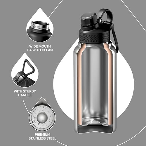 Black 32 oz stainless steel insulated sports bottle — photo 3