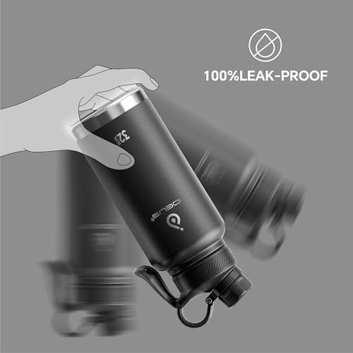Black 32 oz stainless steel insulated sports bottle — photo 4