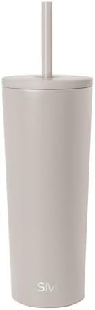 Beige iced coffee tumbler with straw 24 oz