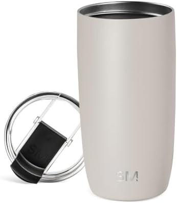 Beige travel coffee mug with flip lid 16 oz