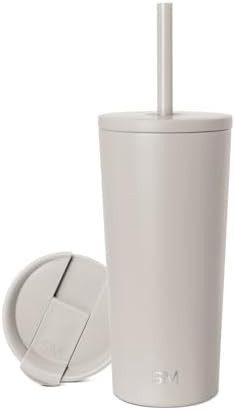 Beige iced coffee tumbler with straw 20 oz