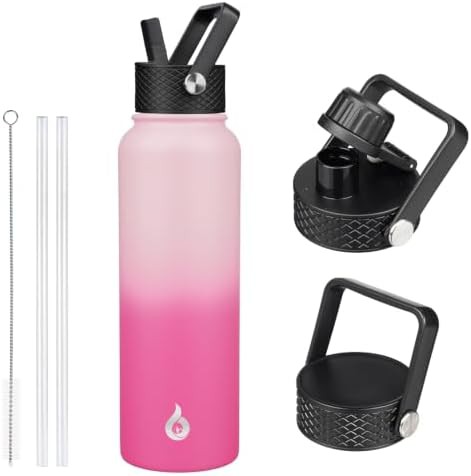 40oz Insulated Water Bottle with Straw Lid steel