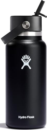 Black Wide Mouth Straw Lid Bottle 32 oz