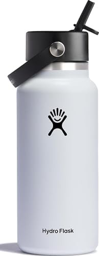 White wide mouth flex straw bottle 32 oz
