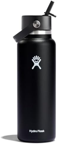 Black wide mouth straw lid bottle 40 oz