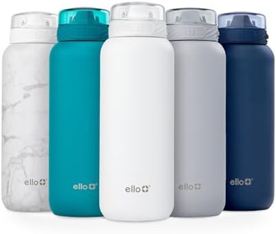 White stainless steel water bottle with straw