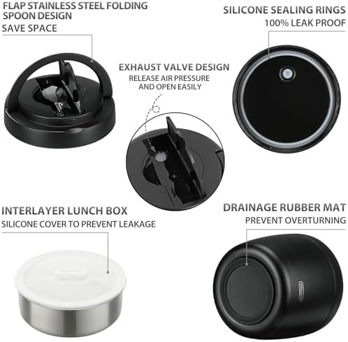 Black thermo food jar with folding spoon — photo 4