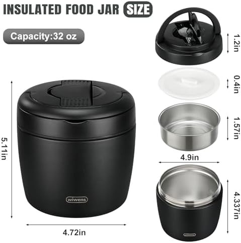Black thermo food jar with folding spoon — photo 5