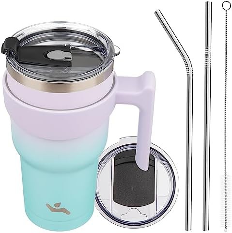 Konokyo 30 oz insulated travel mug with handle and straw