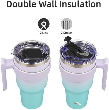 Konokyo 30 oz insulated travel mug with handle and straw — photo 3