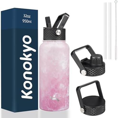 Konokyo 32 oz insulated stainless steel sports bottle with straw