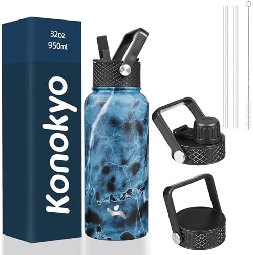 Konokyo 32 oz insulated sports bottle with handle and straw