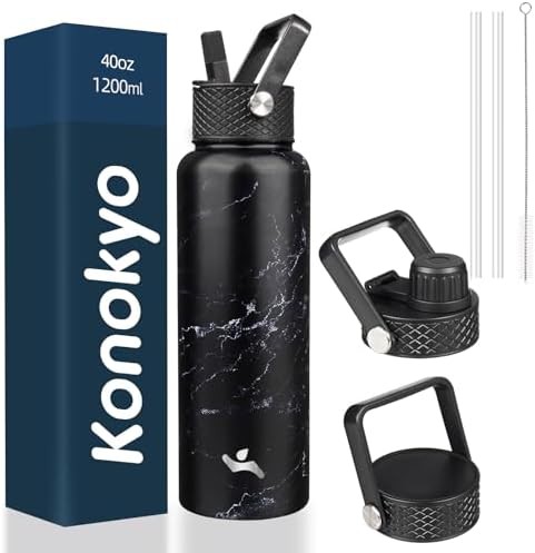 Konokyo 40 oz insulated stainless steel sports bottle with straw