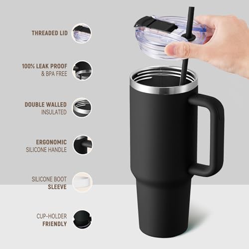 Black Insulated Tumbler with Handle and Straw — photo 3