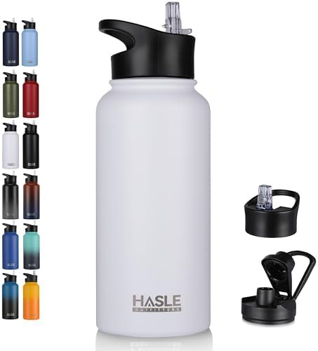 White insulated sports water bottle 32 oz