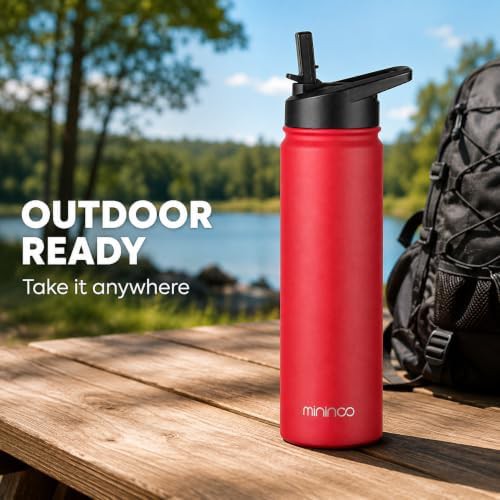 Red stainless steel 24 oz insulated bottle set — photo 4