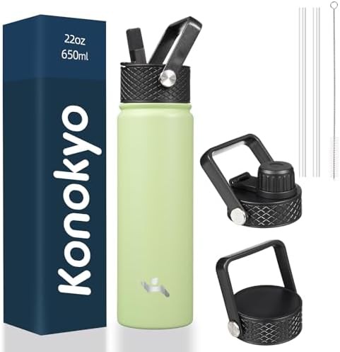 Konokyo 22 oz insulated sports bottle with handle and straw