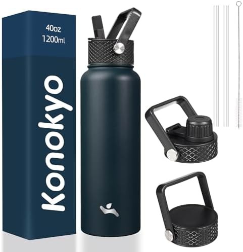 Konokyo 40 oz insulated sports bottle with handle and straw