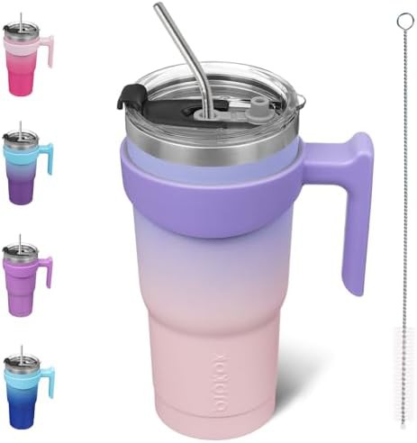 20 oz Tumbler with Handle & Straw steel