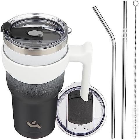 Konokyo 30 oz insulated travel tumbler with handle and straw