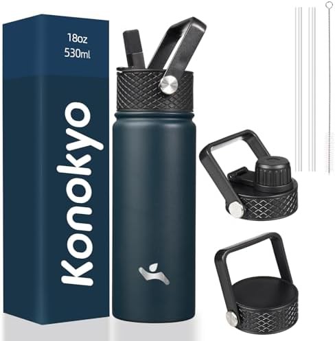 Konokyo 18 oz insulated stainless steel bottle with handle and straw