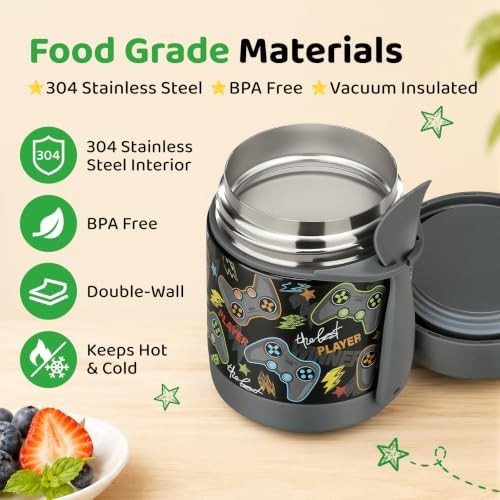 Black gamepad stainless soup thermo for kids — photo 3