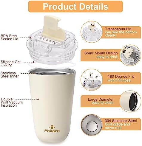 Philorn 12 oz stainless travel coffee mug — photo 4