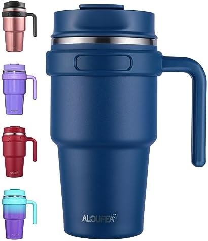 Stainless 20 oz travel tumbler with straw lid and handle
