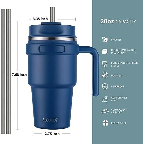 Stainless 20 oz travel tumbler with straw lid and handle — photo 4