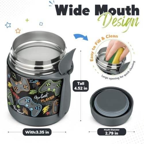 Black game console kids soup thermos 10 oz — photo 3