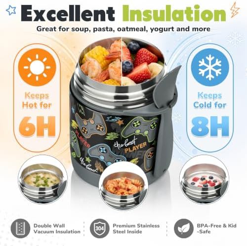 Black game console kids soup thermos 10 oz — photo 4