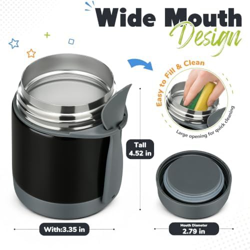 Black stainless steel kids food jar 10 oz — photo 3