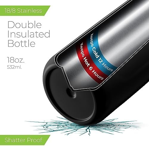 Slim black stainless water bottle 18 oz — photo 3