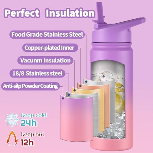Kids purple and pink 16 oz straw bottle — photo 3