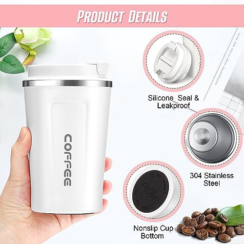 White stainless steel travel coffee mug set — photo 3