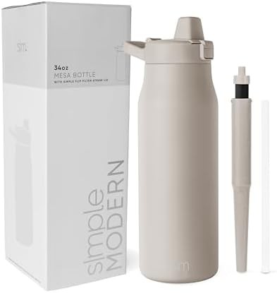 Beige filtered water bottle with straw 34 oz