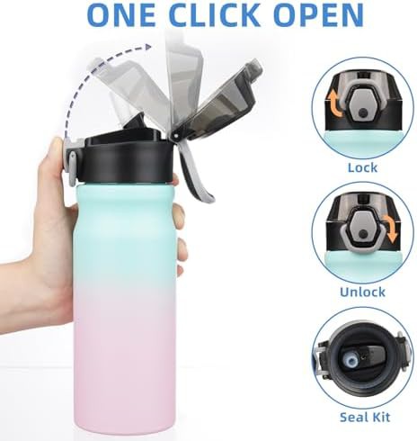 18 oz Water Bottle with Straw & Handle stainless-steel-water-bottle-straw-handle — photo 3