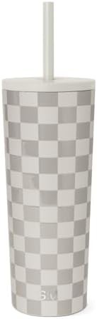 Checkered iced coffee tumbler with straw 24 oz