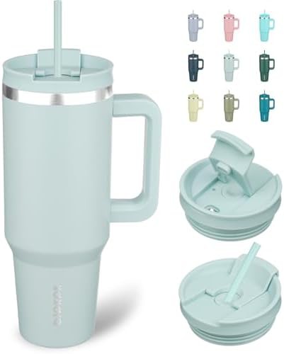 40 oz Insulated Tumbler with Handle & Straw stainless