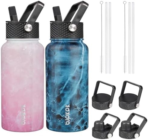 2 Pack 27oz Insulated Water Bottles with Straw Lids