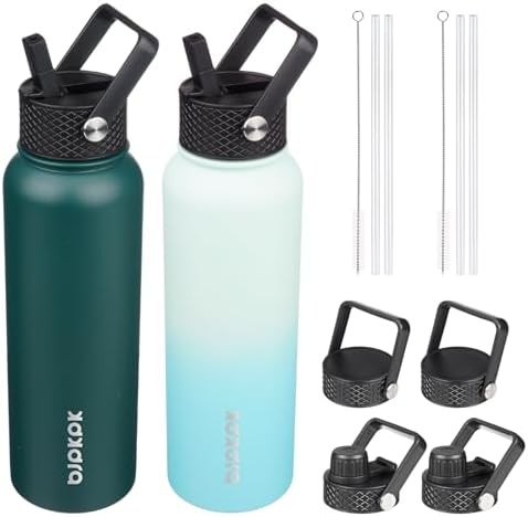 2 Pack 40oz Insulated Water Bottles with Straw Lids