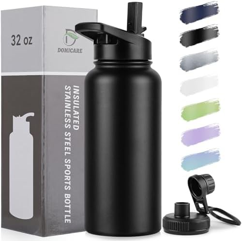 Large black stainless sports bottle 32 oz