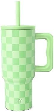 Lime checkmate kids tumbler with handle 24 oz